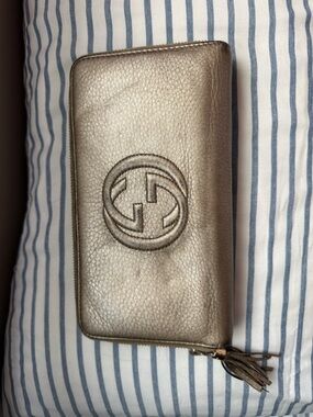 Gucci Metallic Bronze Leather Zip Wallet